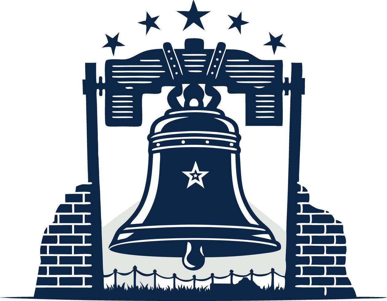 Patriotic Liberty Bell Silhouette with Stars and Brick Border vector