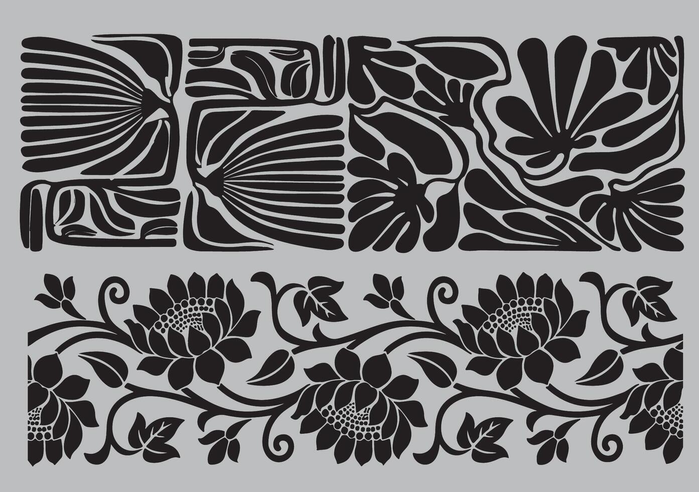 a set of decorative patterns in black and white vector