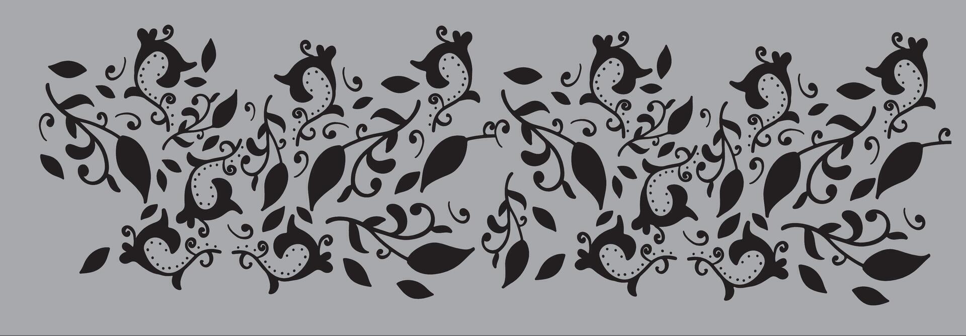 a black and white design with flowers and leaves vector