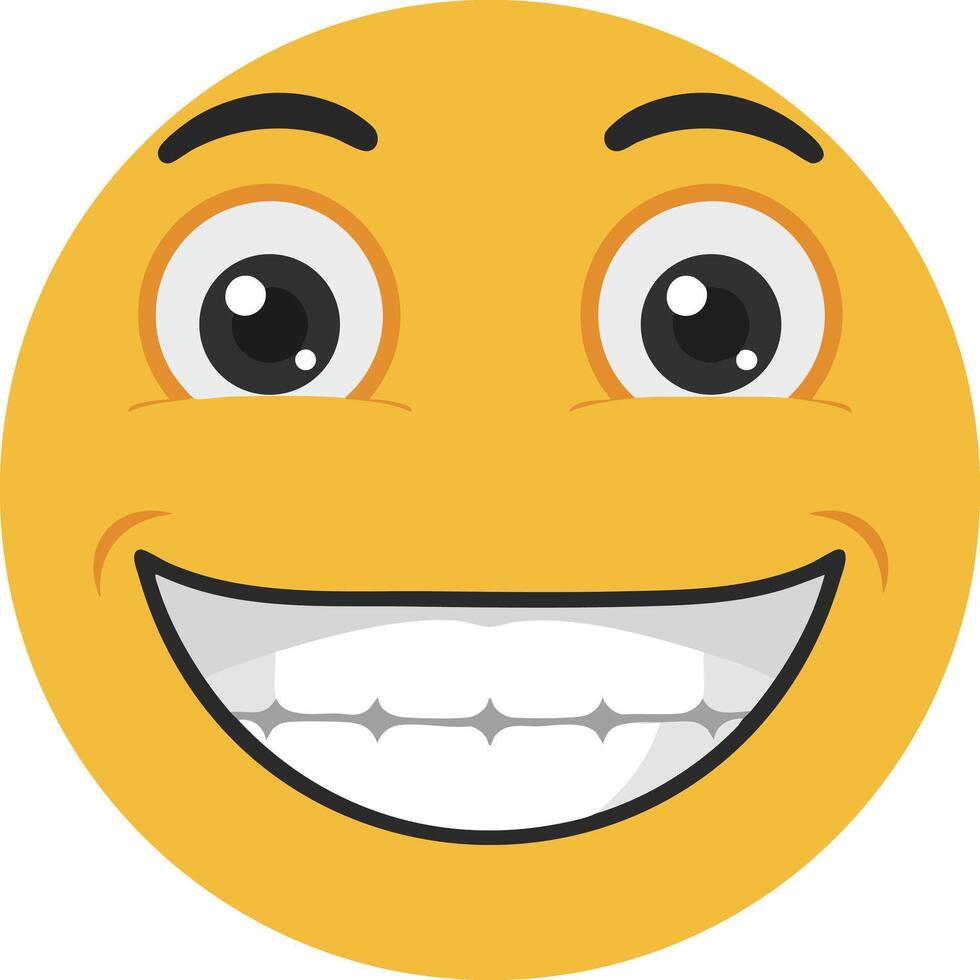 Smiling yellow emoji face with wide grin and white teeth illustration for digital communication and social media use vector