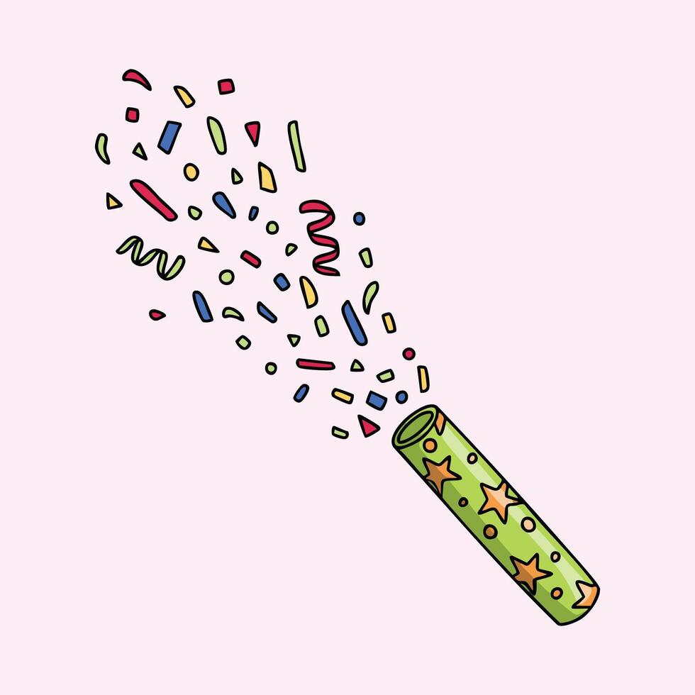 Illustration of Party Popper with Confetti and Ribbons vector