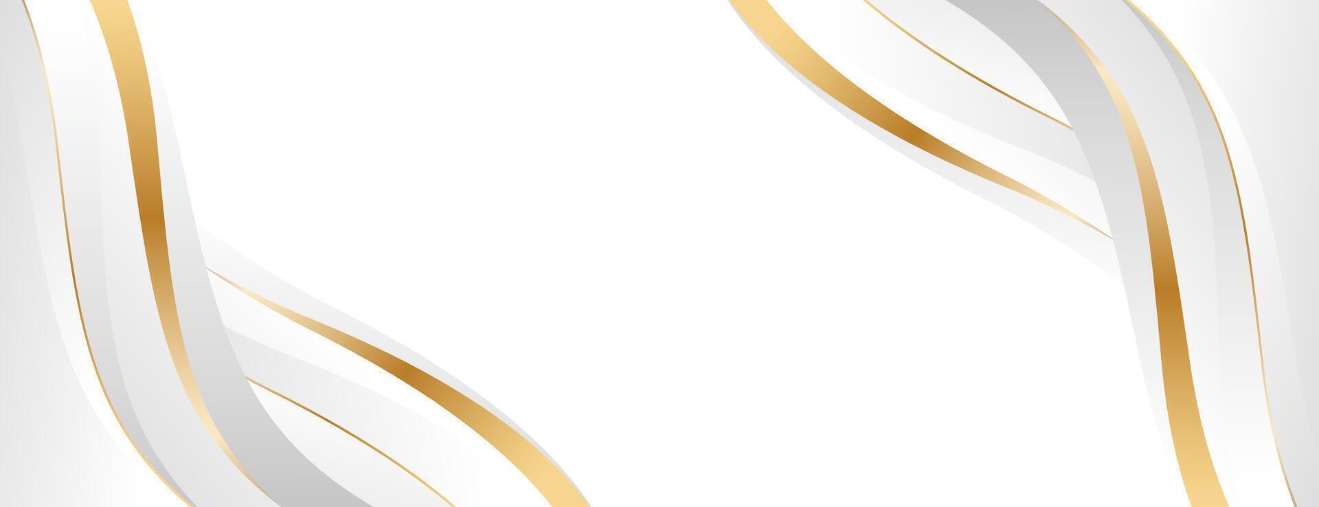 Elegant white and gray luxury wave background with gold accents. Abstract modern banner design vector