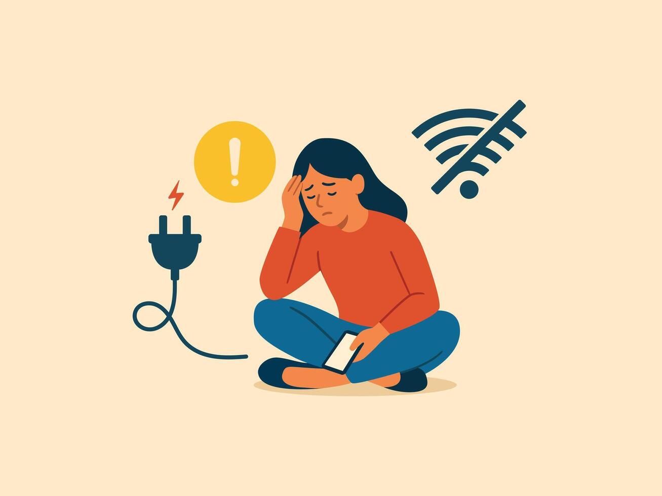 Frustrated Woman Facing Power and Internet Disconnection Problem. vector