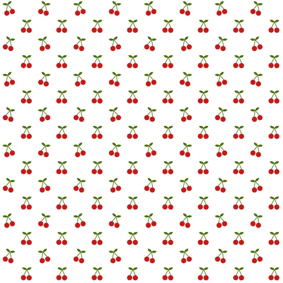Seamless pattern with red cherry and green leaves on white background.Surface for textile.Decoration ornament.Wrapping paper.Summer or spring. vector