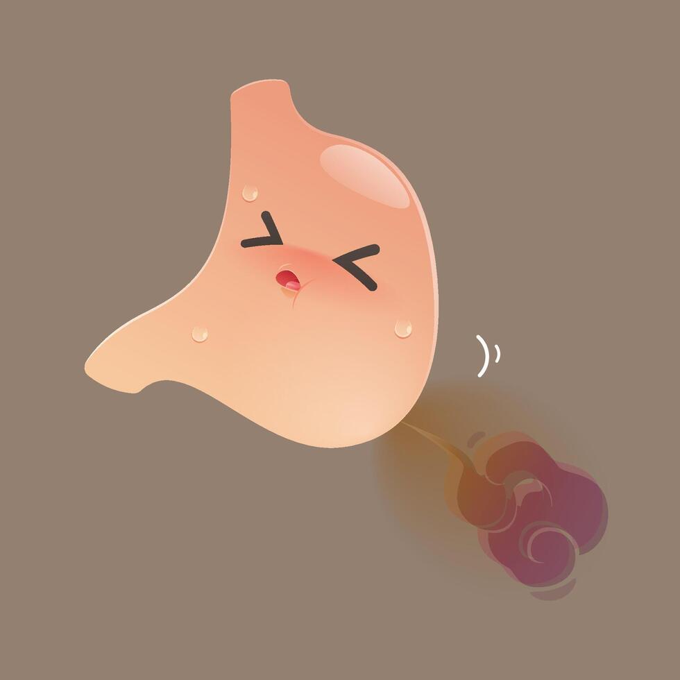 The stomach is fart because of acid in the stomach, Farting, Cartoon , Concept with internal health vector