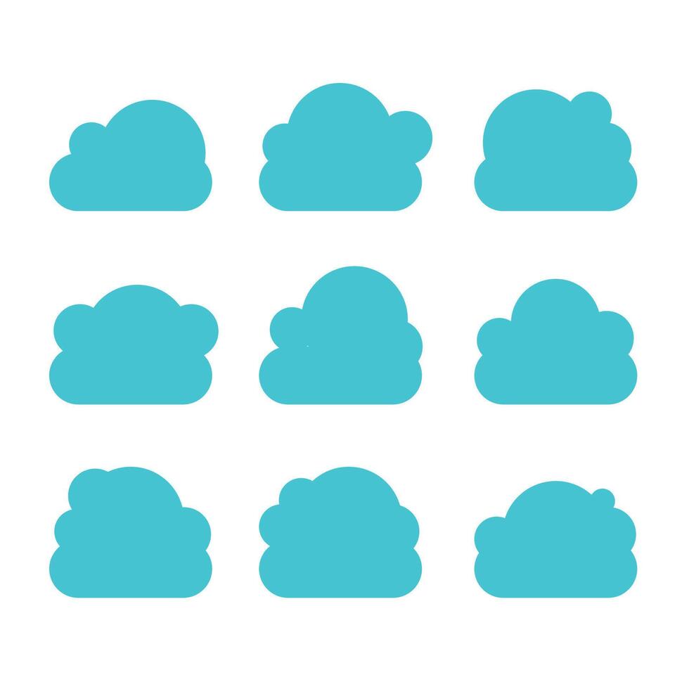 Set of blue sky, clouds. Cloud icon, cloud shape. Set of different clouds. Collection of cloud icon, shape, label, symbol. Graphic element. Design element for logo, web and print. vector