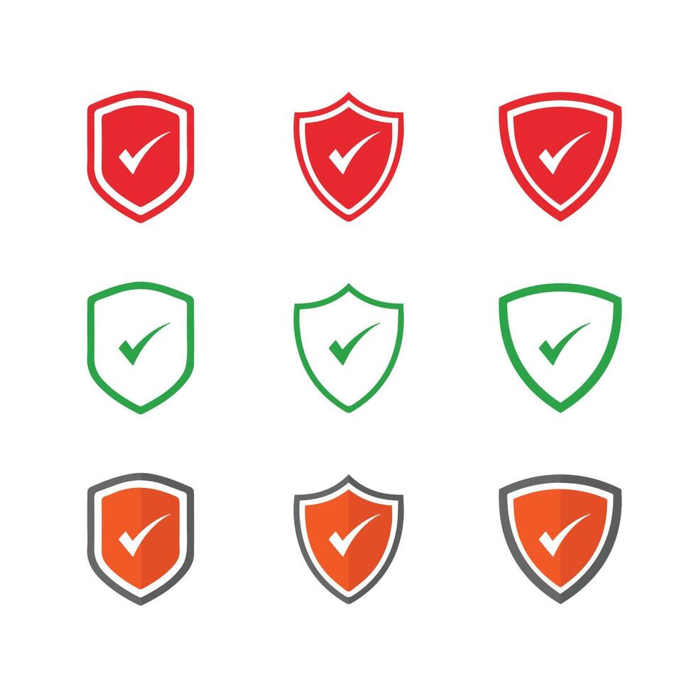 Shield check mark icon set. Protection approve sign. Safe icon collection red color vector