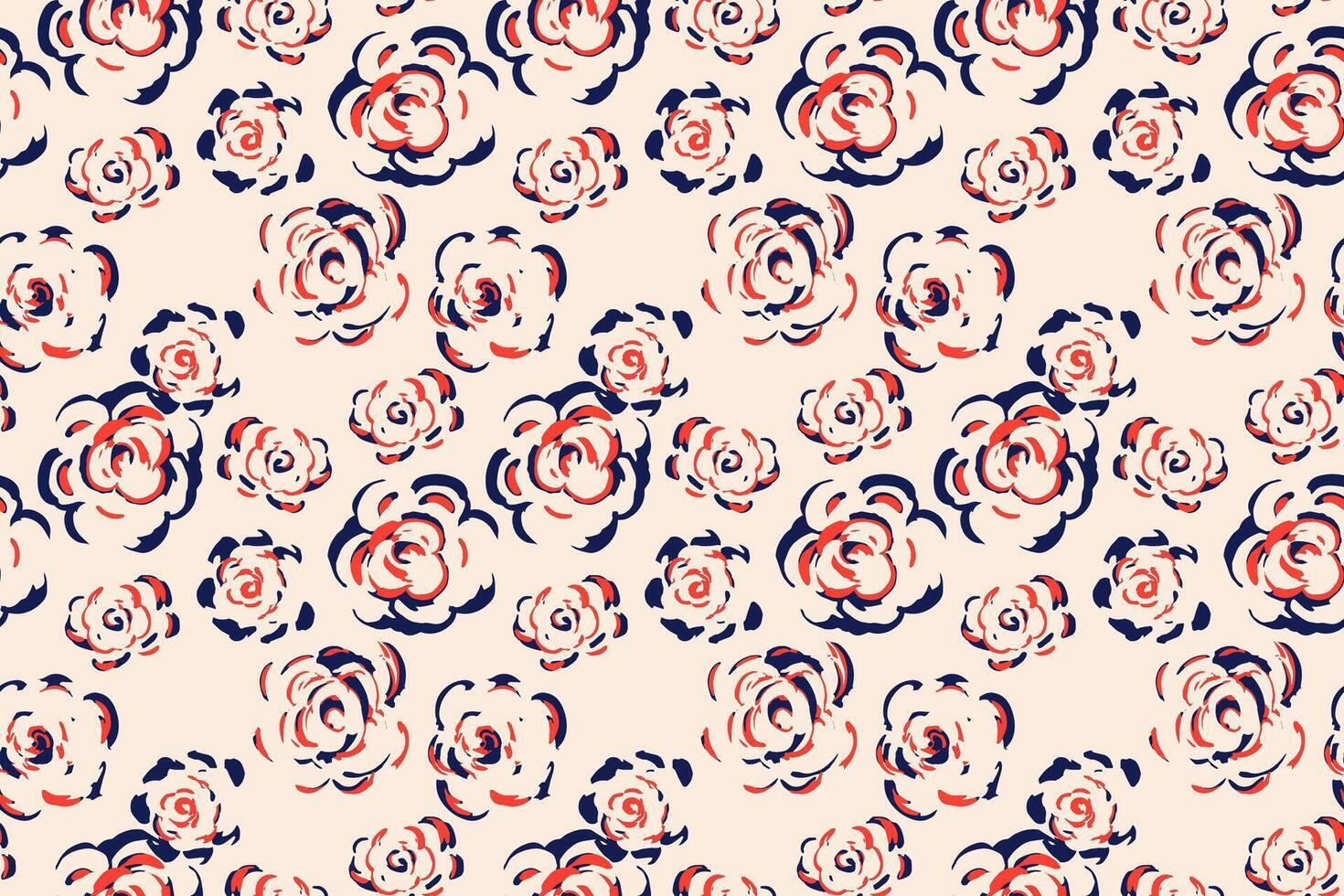 Seamless pattern with red and navy sketchy roses on light background. Bold, artistic floral design for fabric, wallpaper, fashion prints, packaging vector