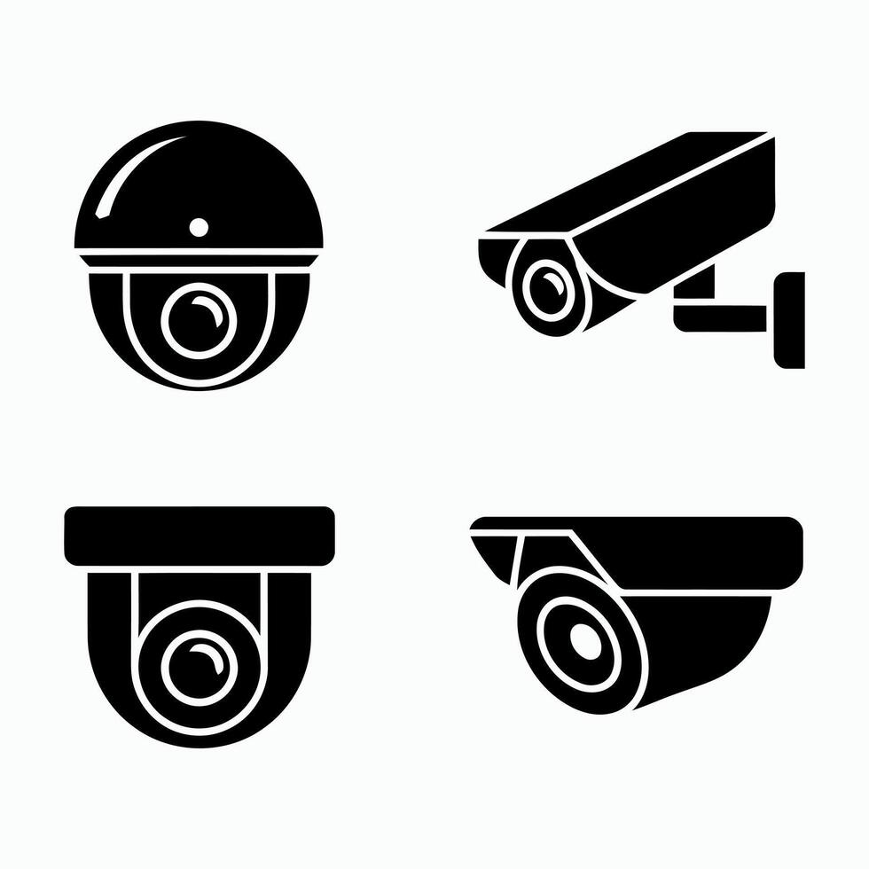Four security camera icons isolated on white background vector
