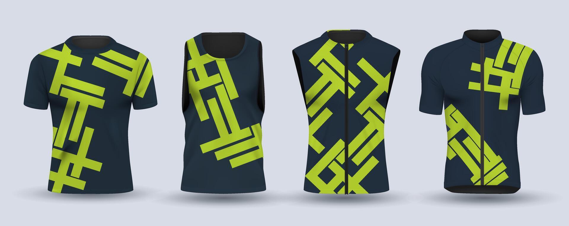Realistic Cycling Jersey Mockup Set vector