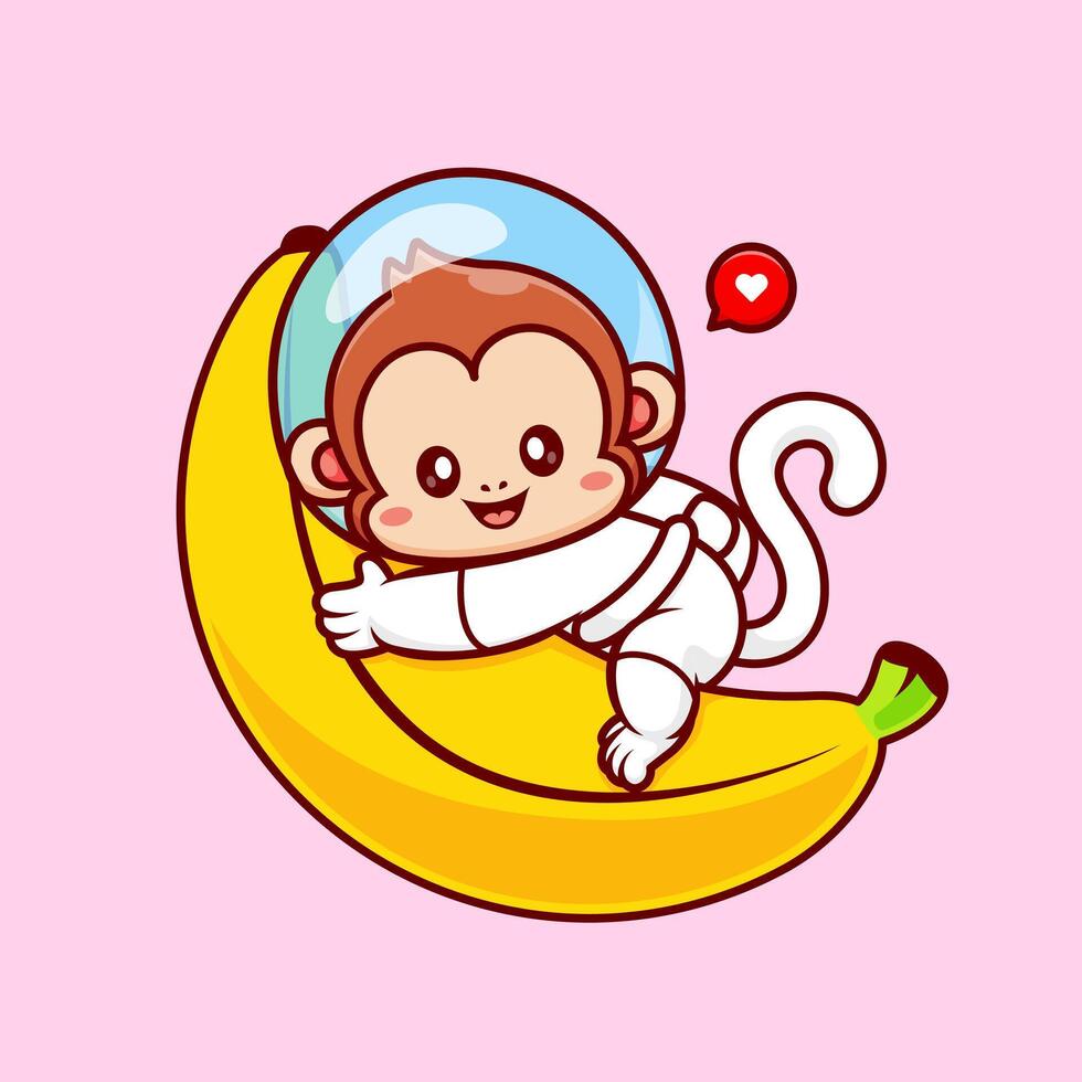 Cute Monkey Astronaut Lay On Banana Cartoon vector