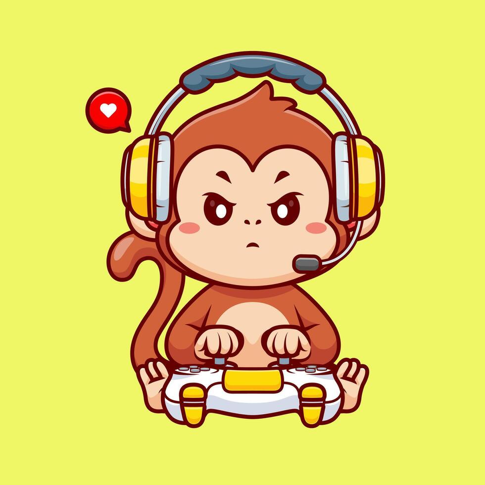 Cute Monkey Gaming Cartoon vector