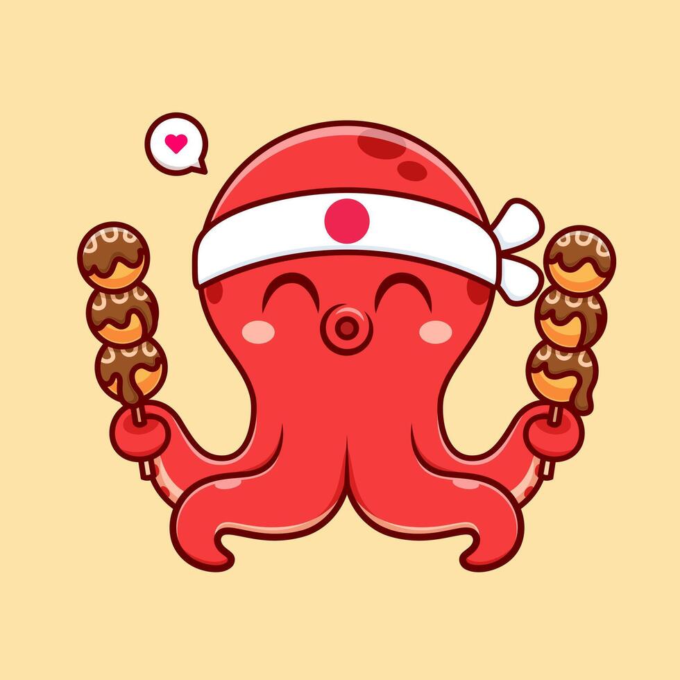 Cute Octopus Chef With Takoyaki Food Cartoon vector