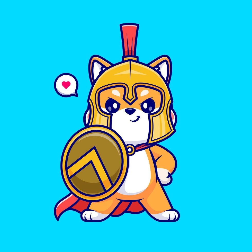 Cute Shiba Inu Dog Knight With Shield Cartoon vector