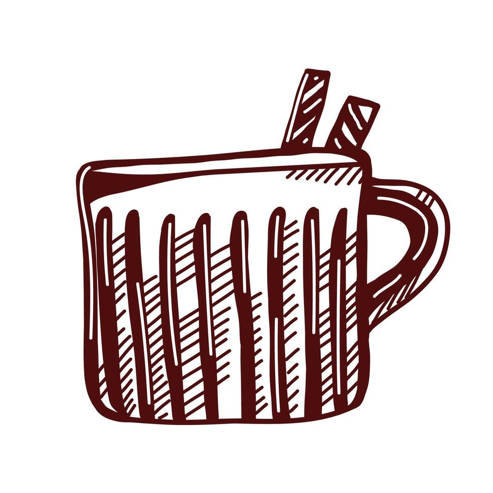 An autumn drink in a mug. Cozy seasonal beverage illustration. Hand-drawn sketch. vector
