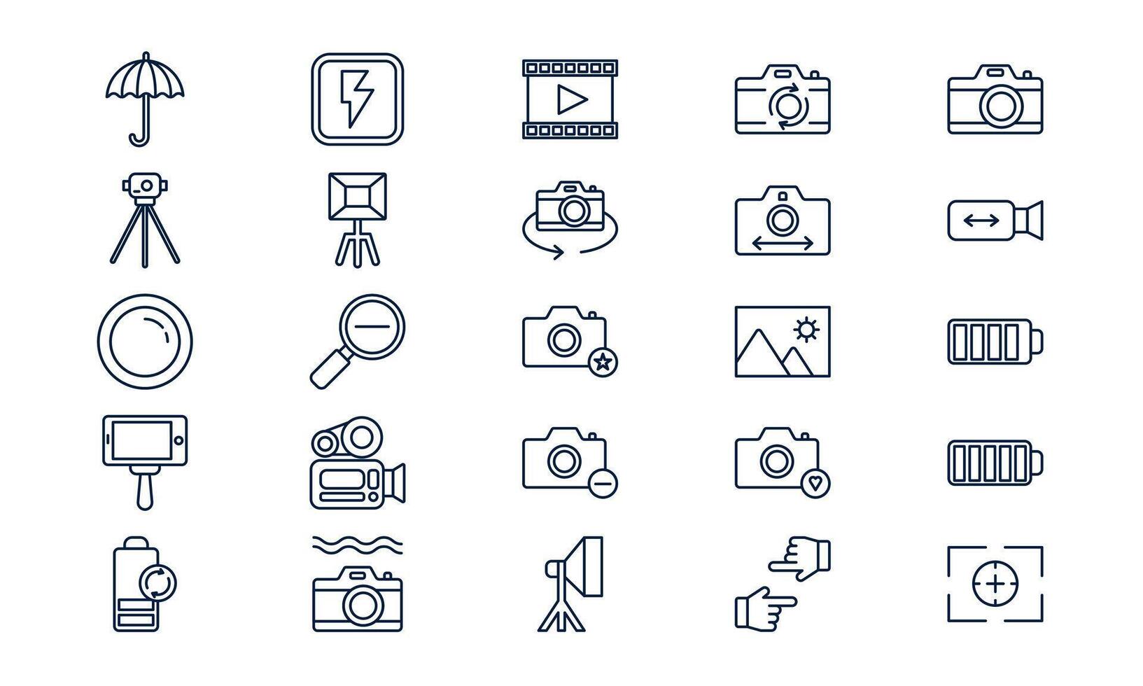 Photography symbol showing camera and creative shooting elements in clean modern outline style vector