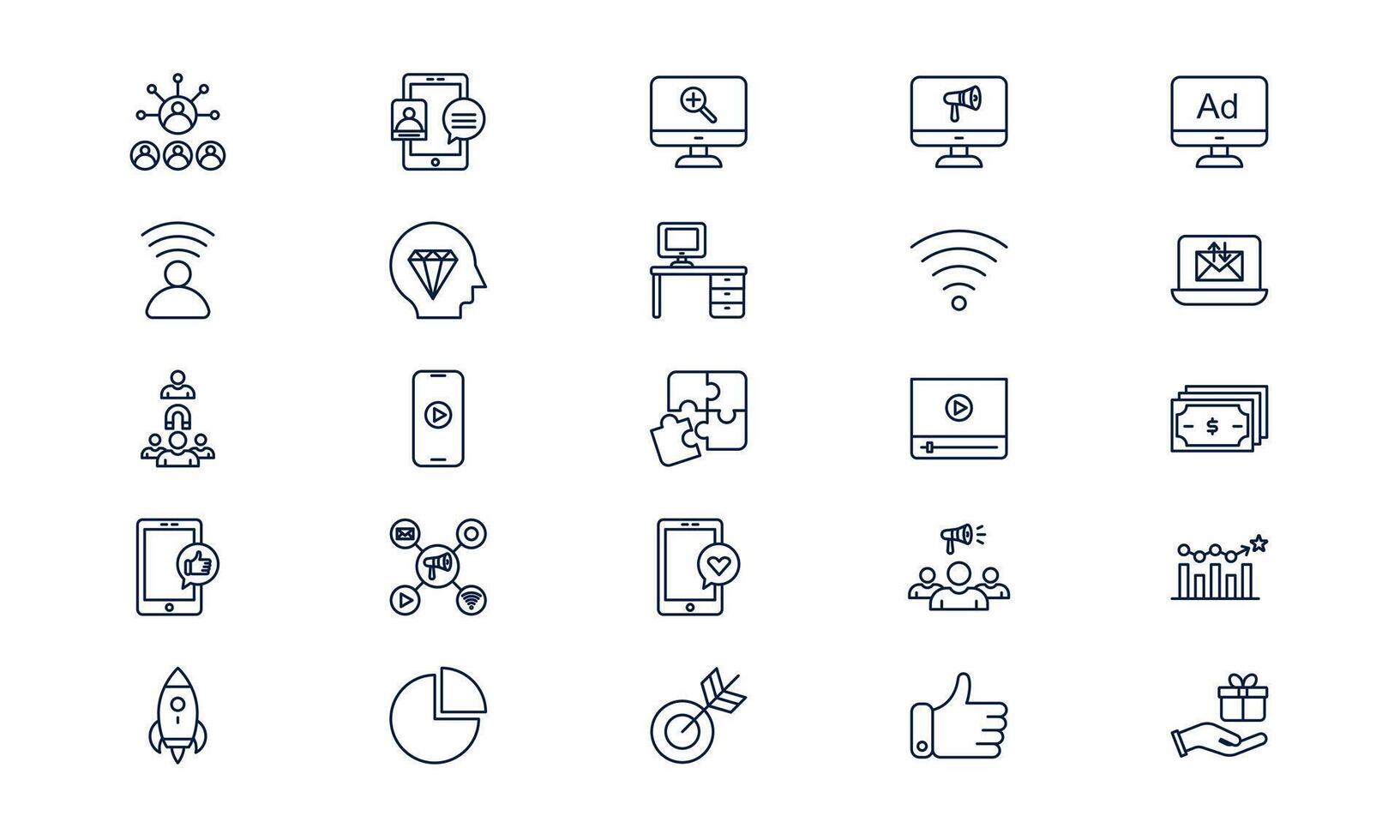 Social media marketing icon representing digital promotion and audience engagement in modern outline style vector