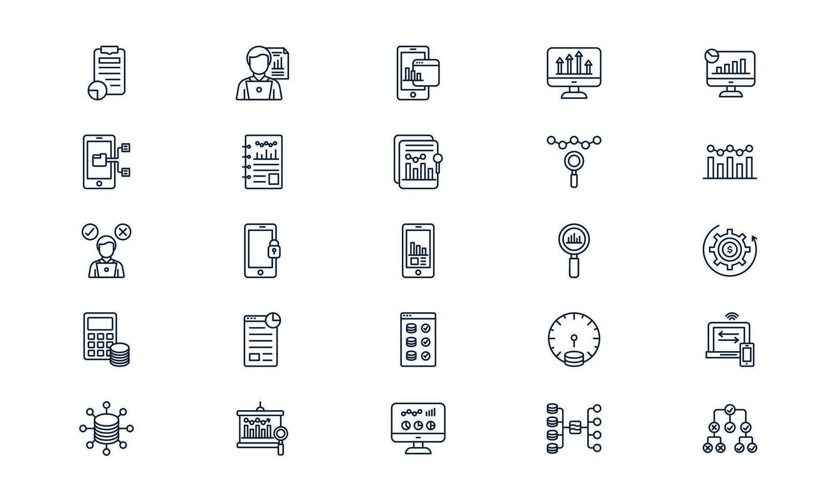 Data analytics icon representing digital analysis and insights from information in outline style vector