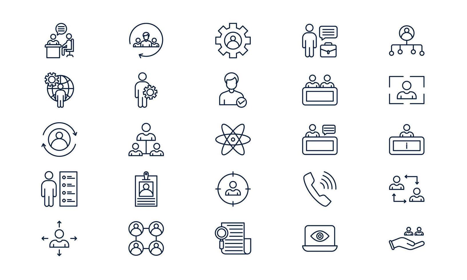 Human resource icon depicting employee management, recruitment, and organizational development in outline style vector