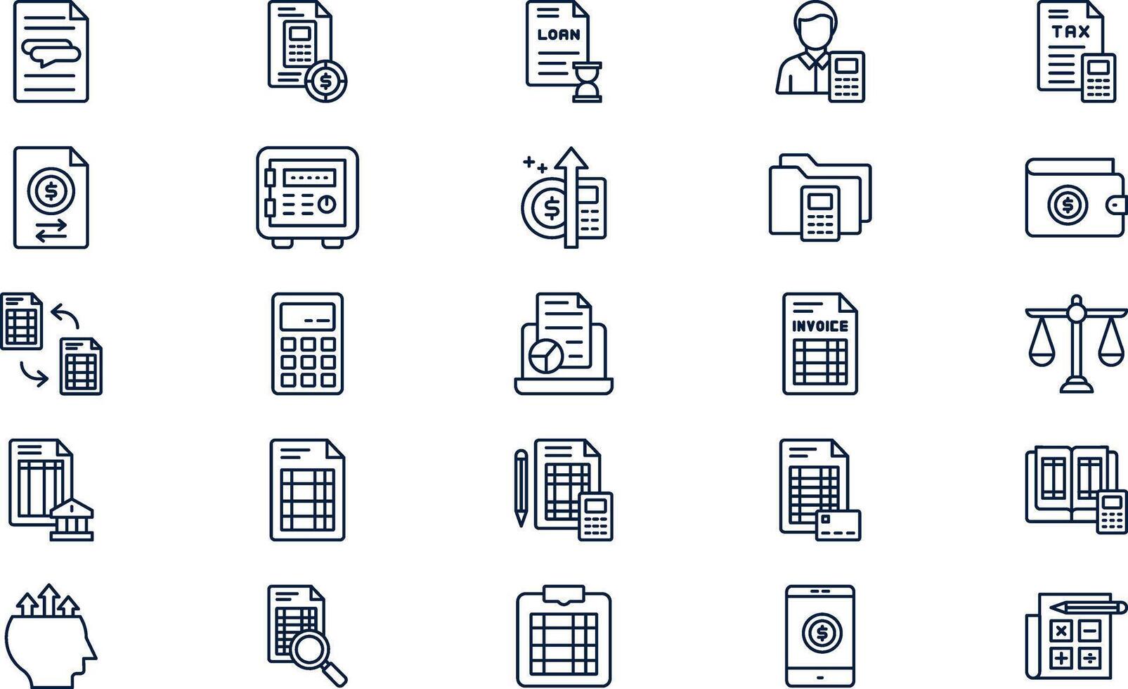 Accounting icon representing financial records, bookkeeping, and business calculations in outline style vector
