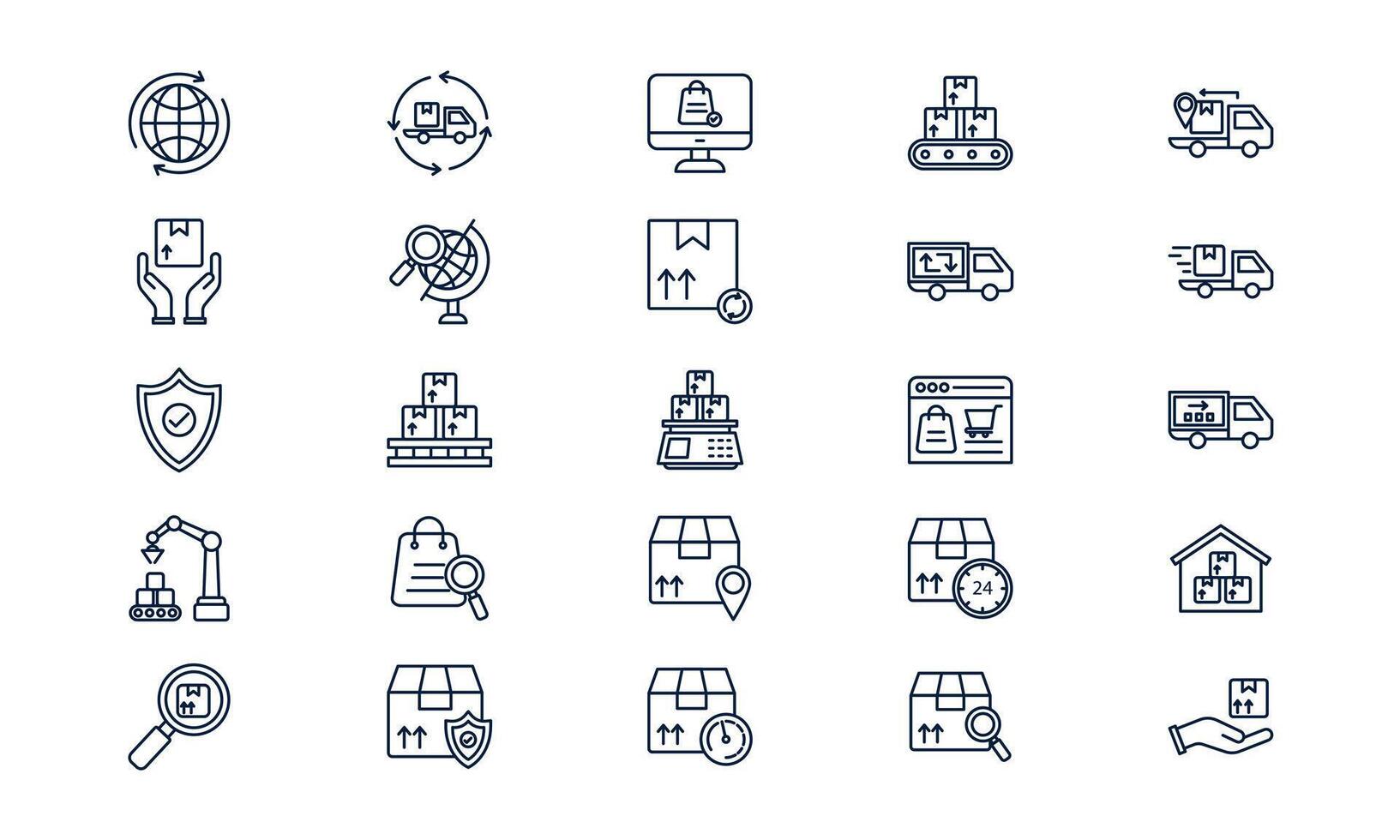 Delivery logistic icon showing transportation, package shipping, and supply chain service in outline style vector