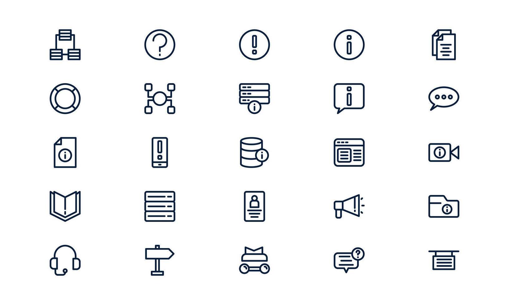 Information icon representing knowledge sharing, help support, and communication access in outline style vector