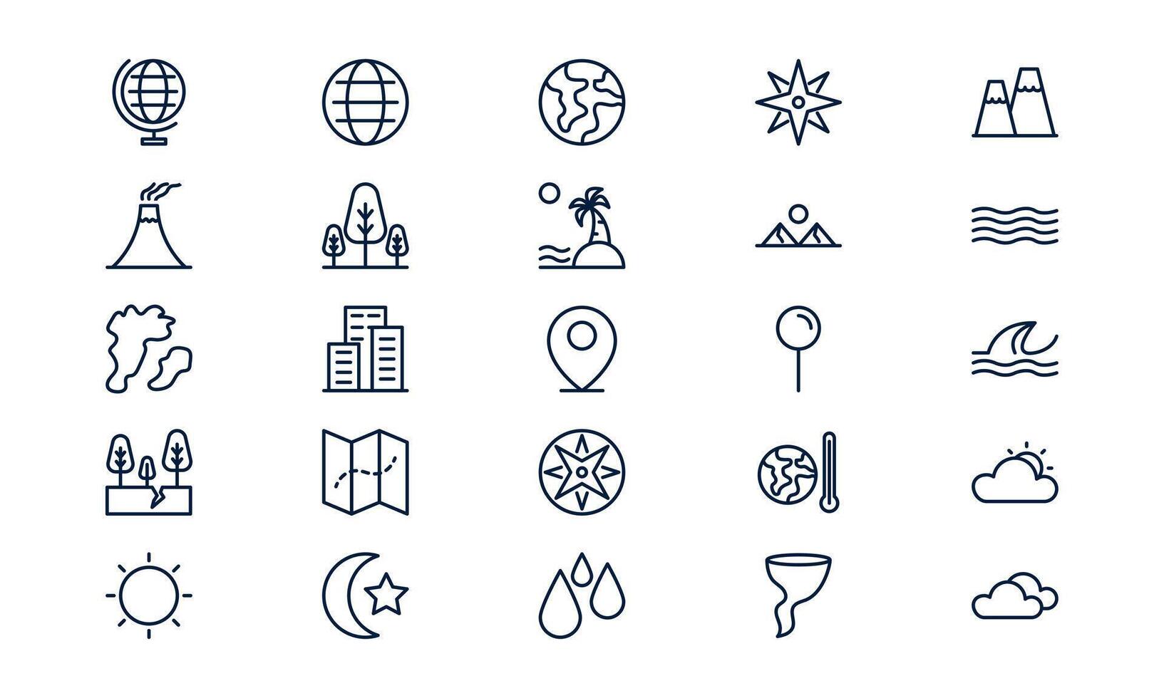 Geography icon illustrating global earth science, location mapping, and environmental study in outline style vector