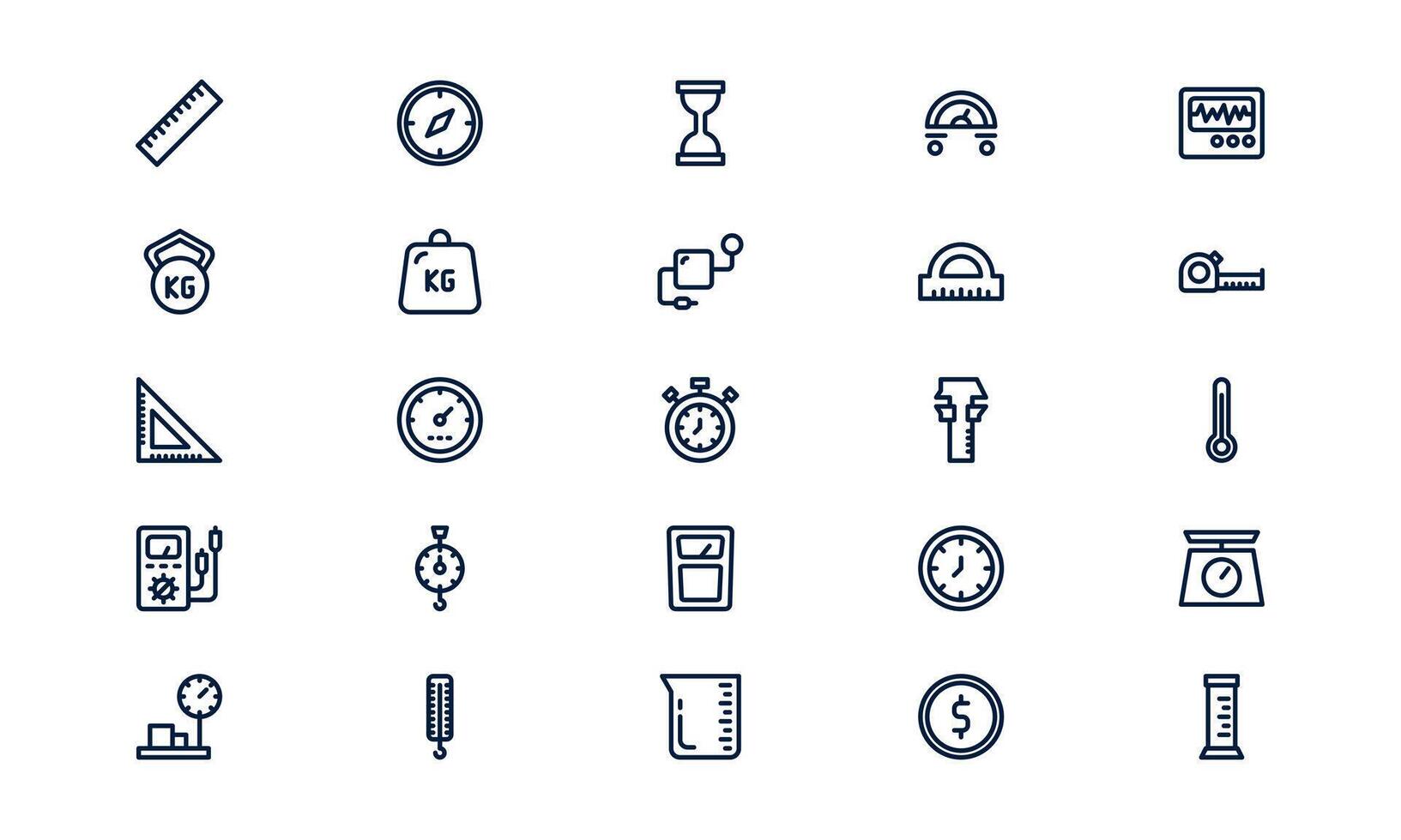 Measurement icon representing precision tools, data scale, and size evaluation in outline style vector