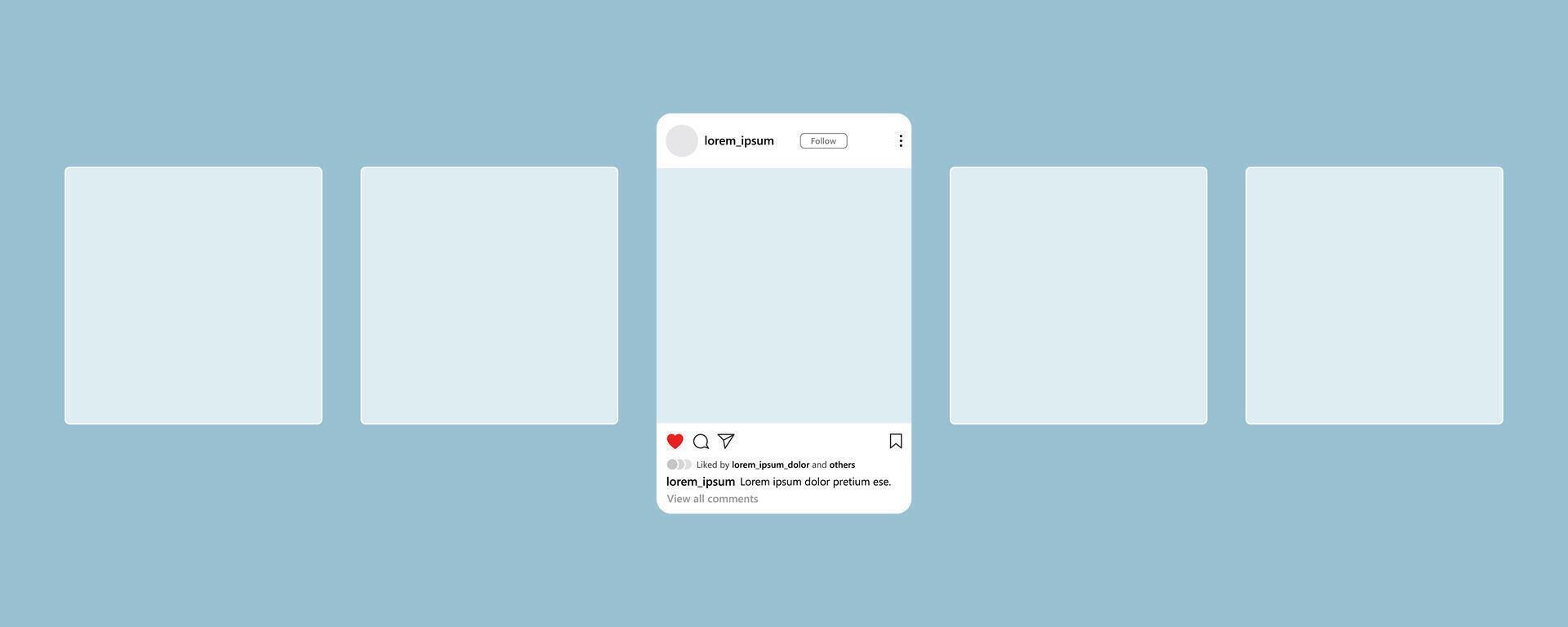 Social media posts blank carousel mockup, home feed user interface template illustration vector
