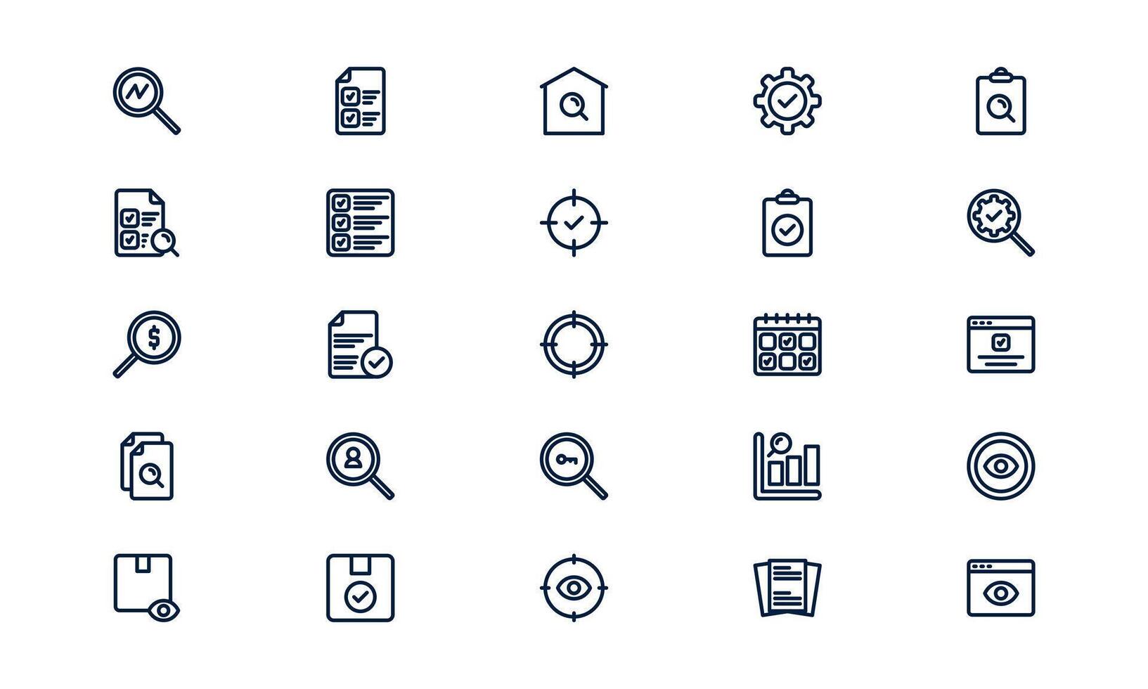 Inspection icon illustrating quality control, assessment process, and detailed evaluation in outline style vector