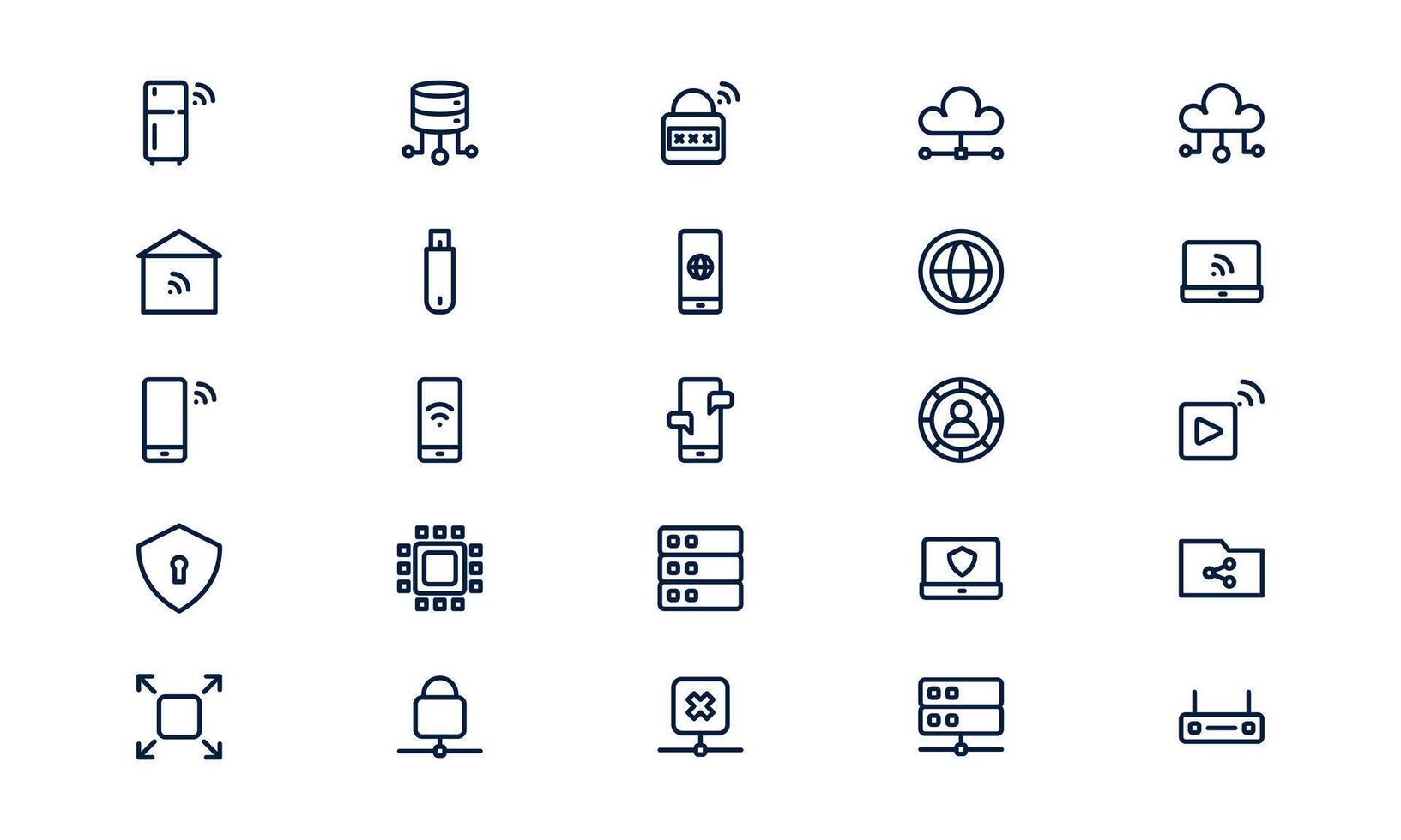 Internet technology icon representing global connection, online access, and digital communication in outline style vector