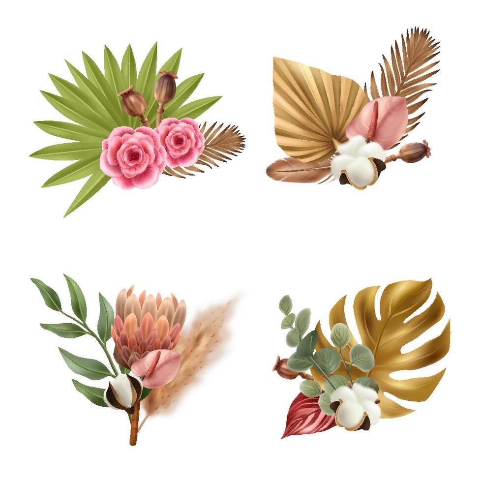 Realistic Boho Floral Element Set vector
