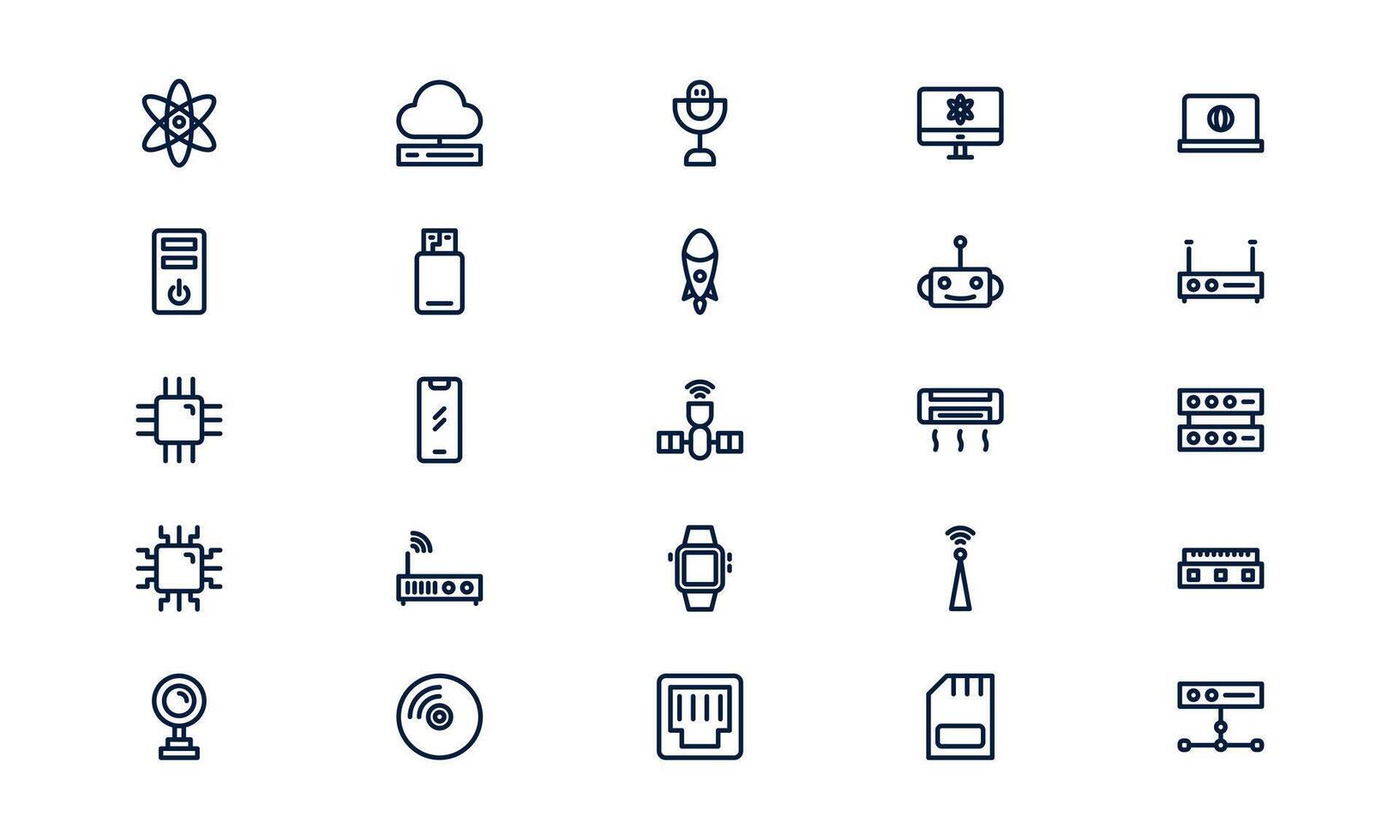 High tech icon representing advanced innovation, futuristic technology, and digital development in outline style vector