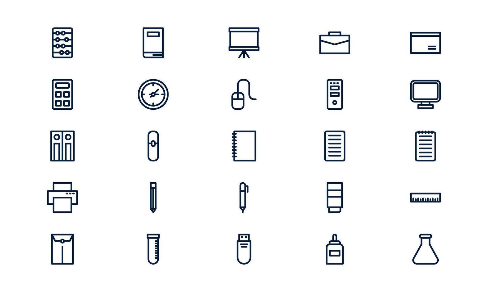 Stationery icon representing office supplies, writing tools, and school materials in outline style vector