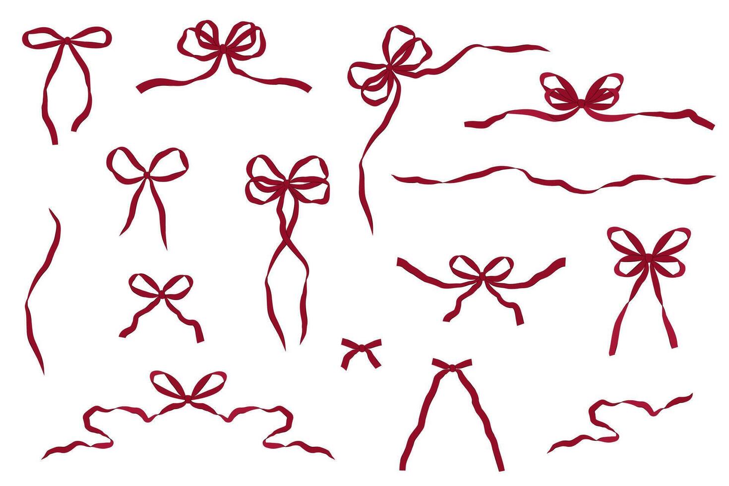 Simple ribbon bow collection. Isolated illustration in hand-drawn style vector