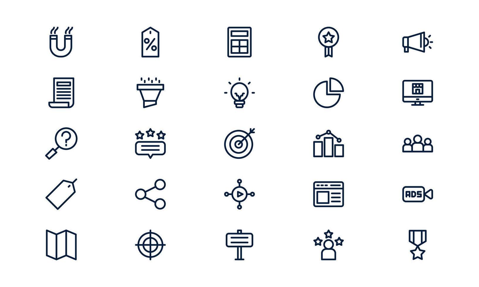Marketing icon representing promotion, strategy, and business communication in outline style vector