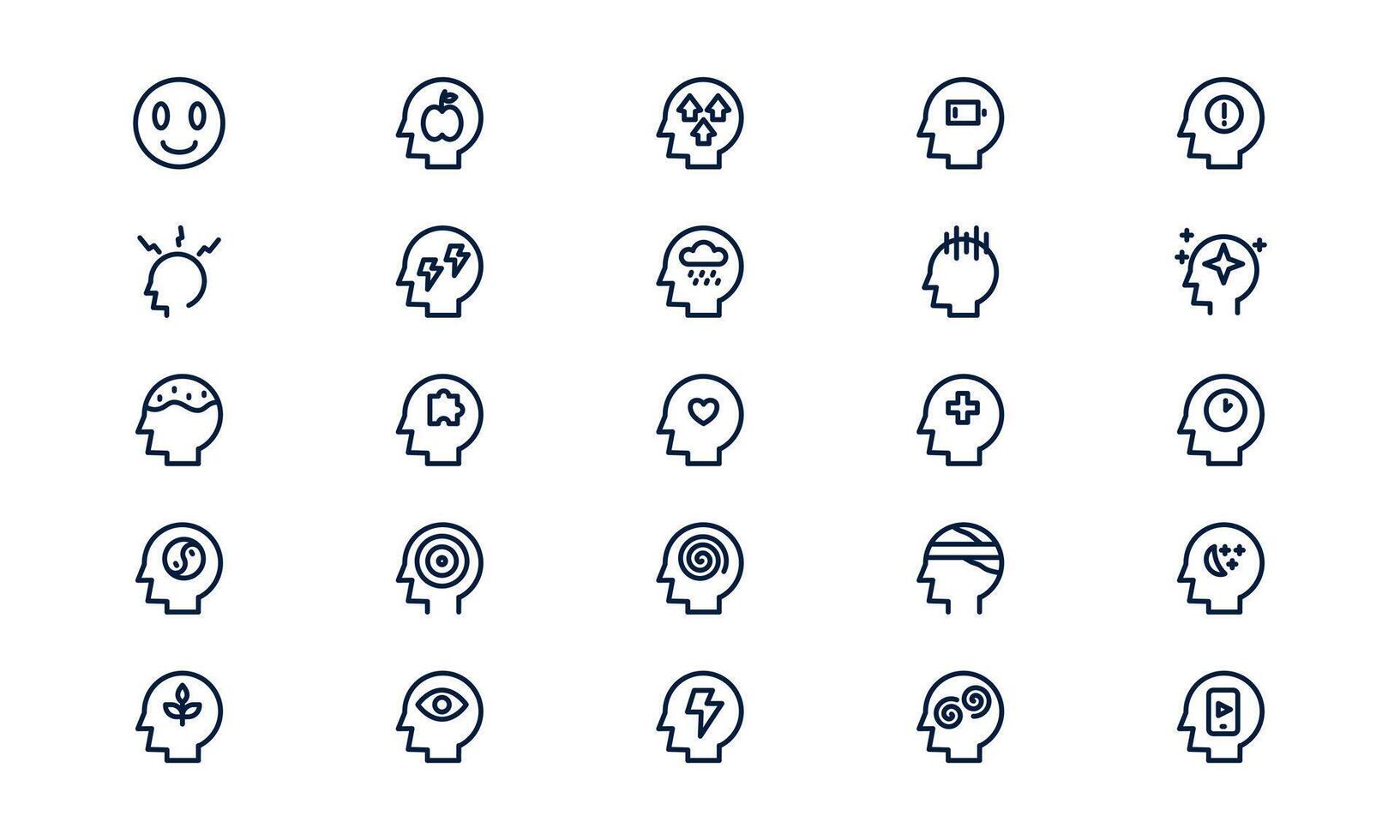 Mental health icon representing emotional wellbeing, psychological care, and self-awareness in outline style vector