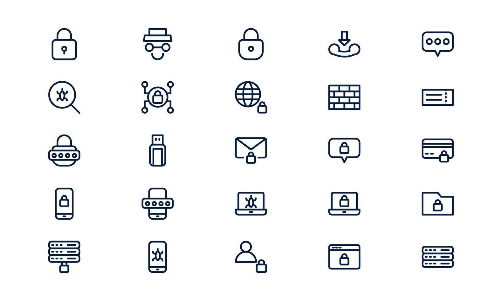 Cyber security icon representing data protection, digital safety, and online privacy in outline style vector