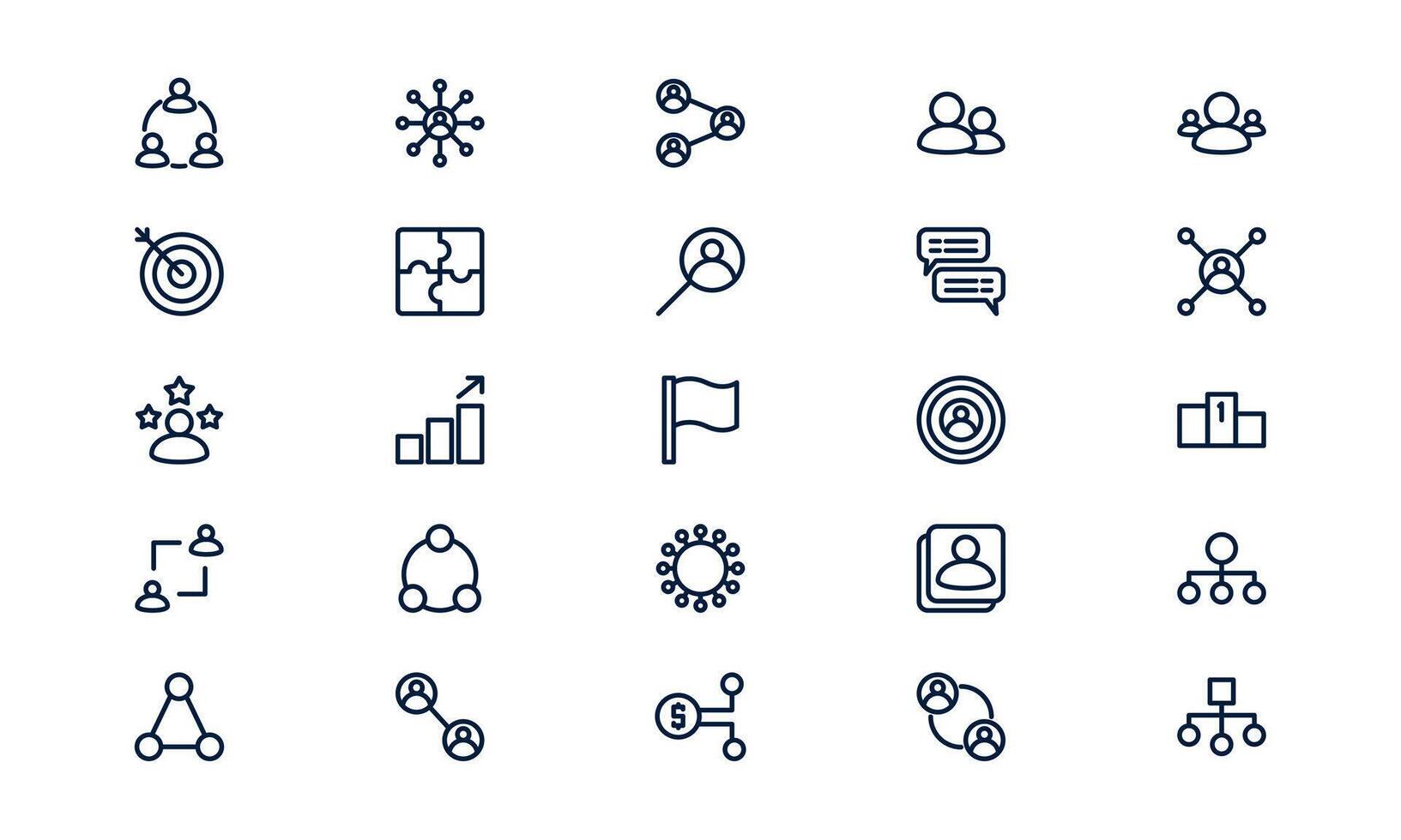 Teamwork icon representing collaboration, unity, and group success in a professional environment using outline style vector