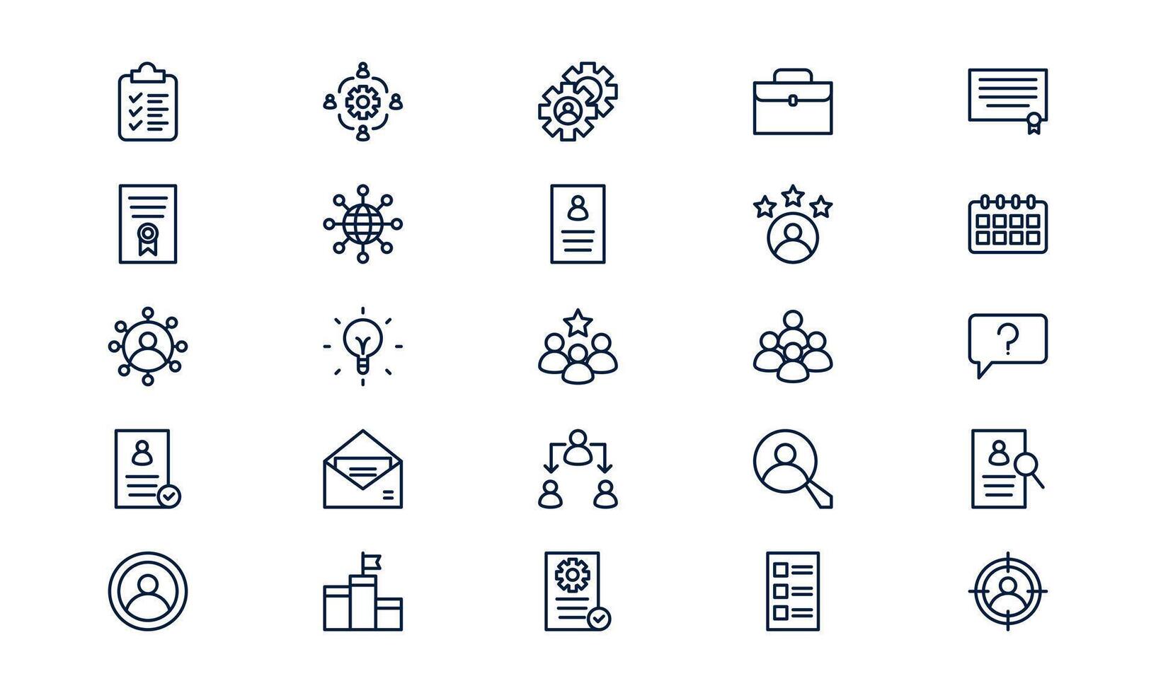 Recruitment icon representing hiring process, candidate selection, and human resource management in outline style vector