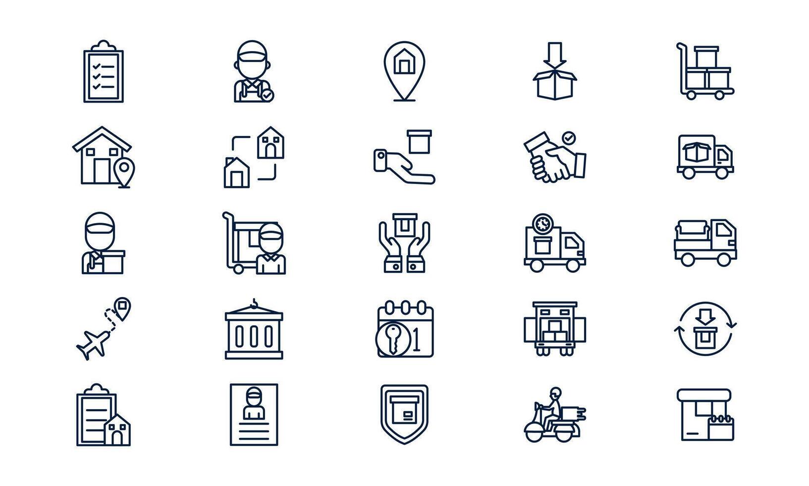 Moving service icon showing transportation, relocation, and logistics assistance in outline style vector