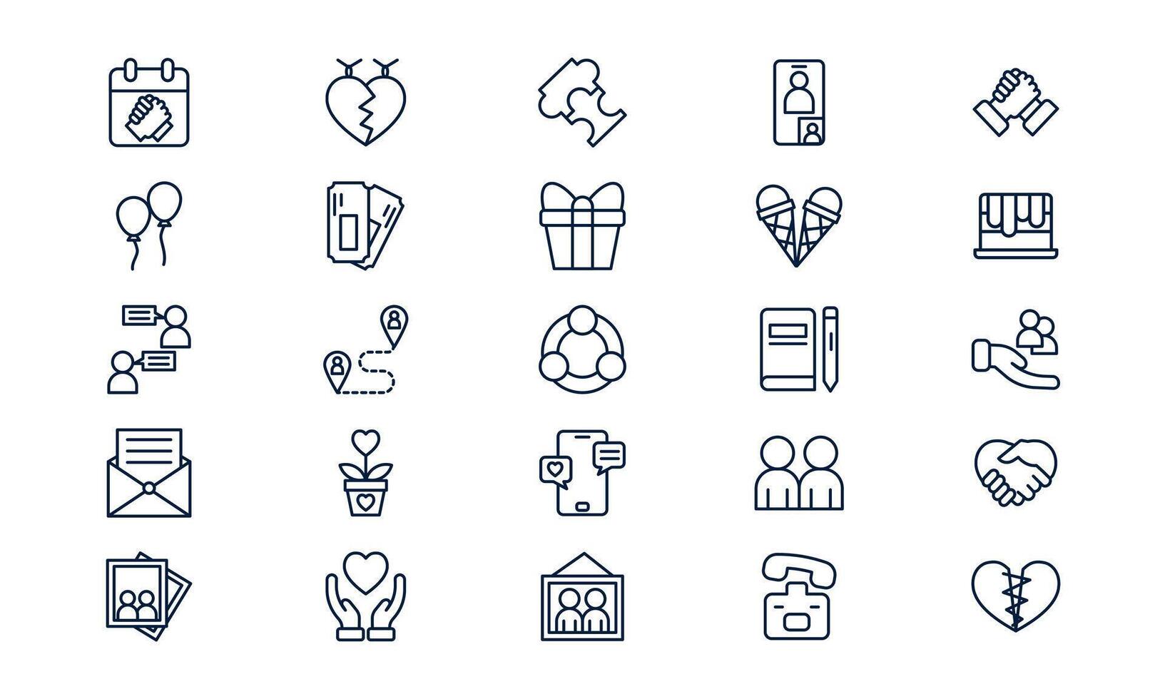 Friendship icon showing human connection, emotional bonding, and social relationship in outline style vector