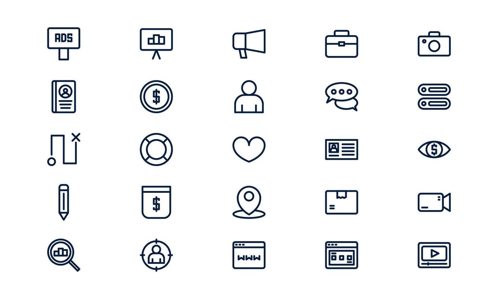 Digital marketing icon illustrating online promotion, SEO strategy, and brand communication in outline style vector