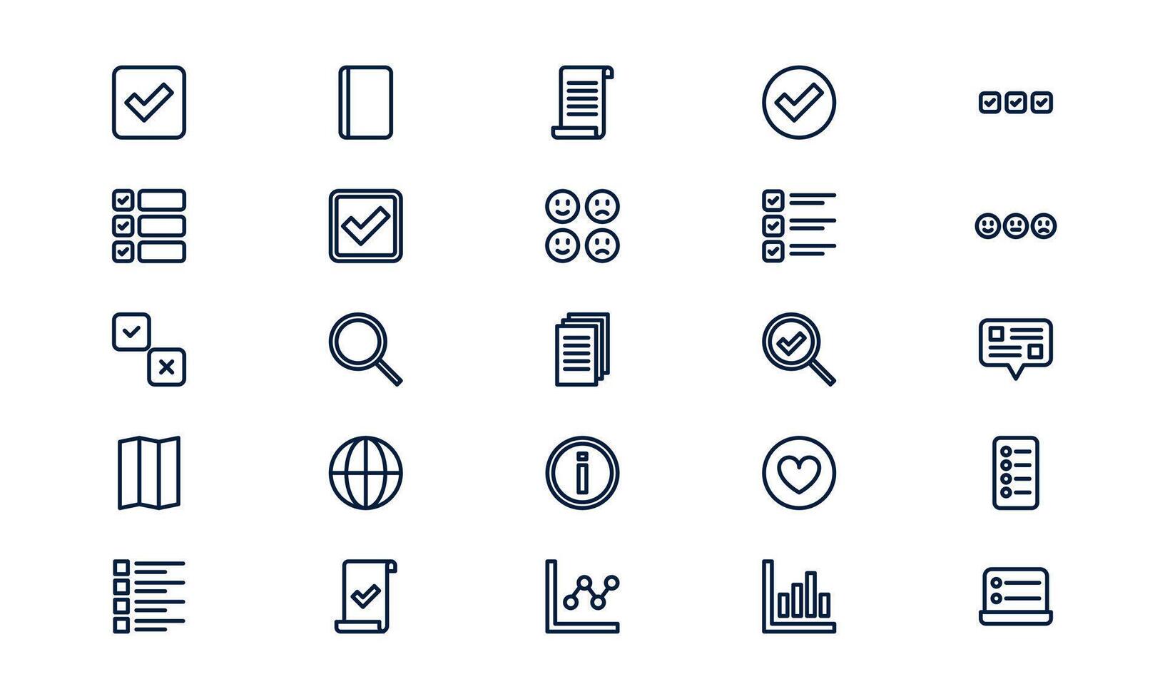Survey icon representing questionnaire, feedback collection, and data analysis in outline style vector