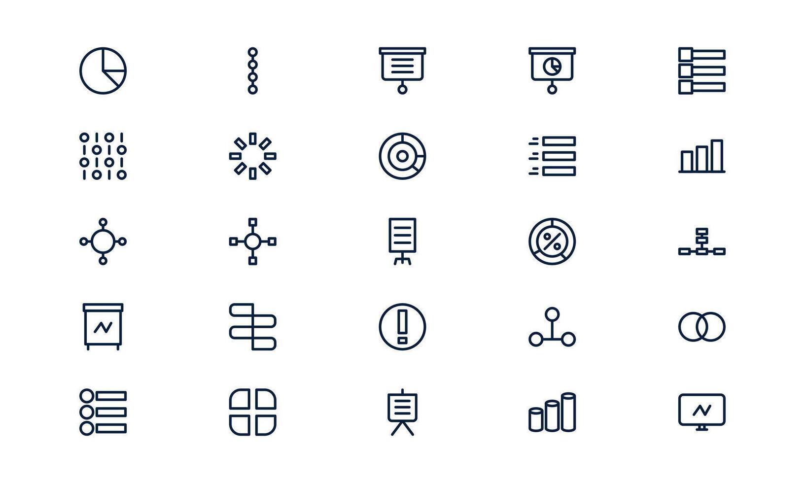 Infographic icon showing visual data presentation, analytics report, and business communication in outline style vector