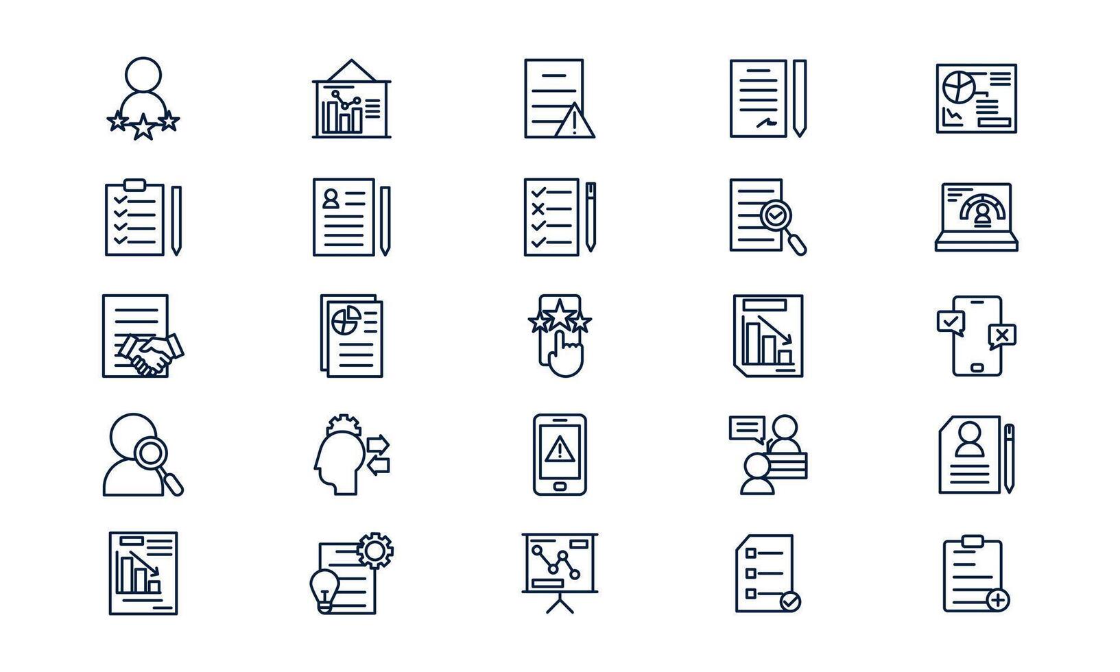 Assessment icon depicting evaluation process, performance review, and checklist analysis in outline style vector