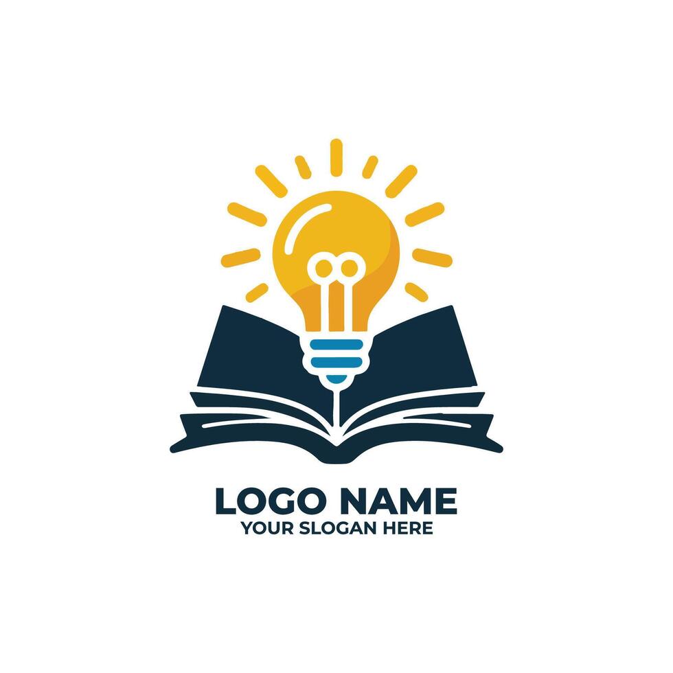 Open Book Logo with Creative Lamp vector