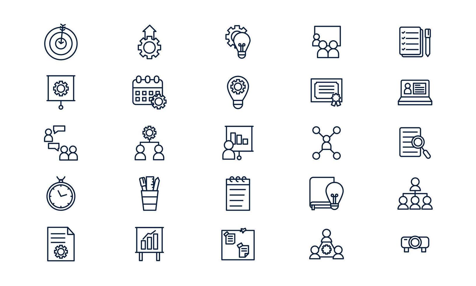 Workshop icon depicting learning session, collaborative training, and professional development in outline style vector