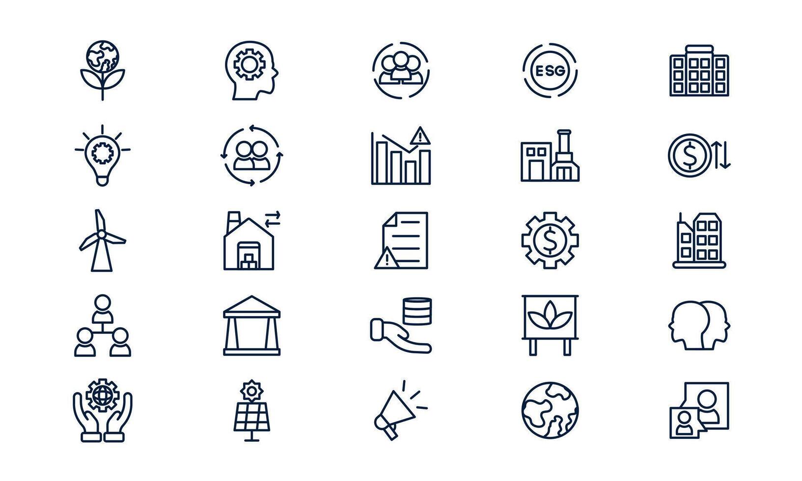 ESG icon symbolizing environmental responsibility, social impact, and corporate governance in outline style vector