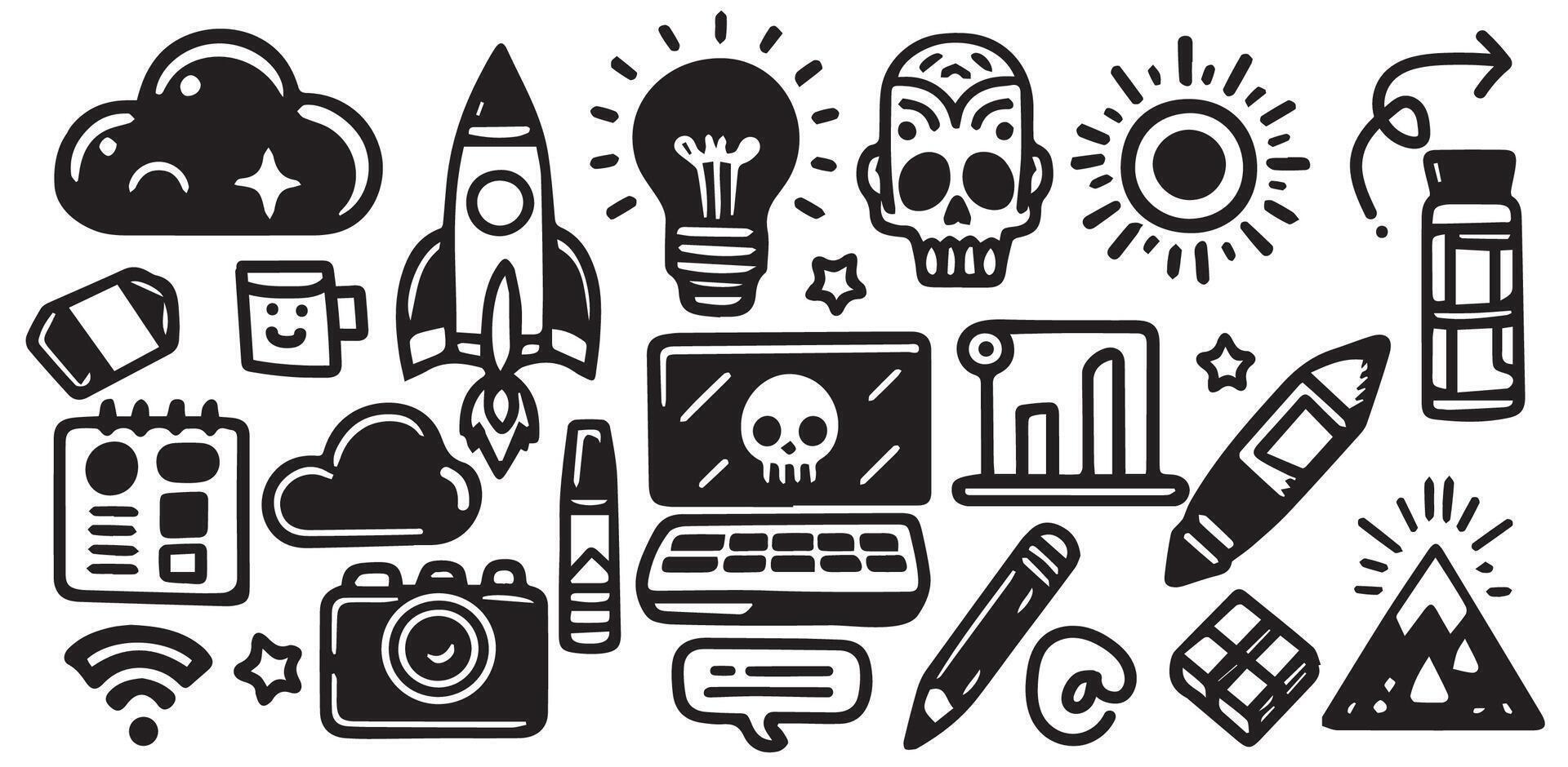 Black and White Random Doodles vector